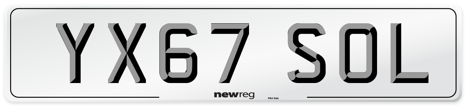 YX67 SOL Number Plate from New Reg